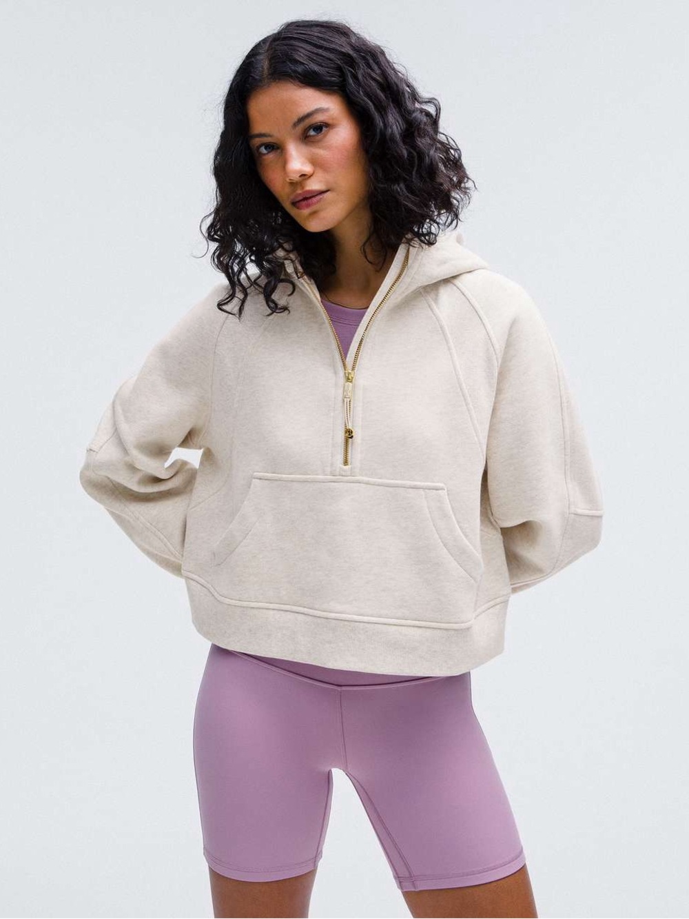 Lululemon Scuba Oversized Half Zip Hoodie - Heathered Bone / Gold